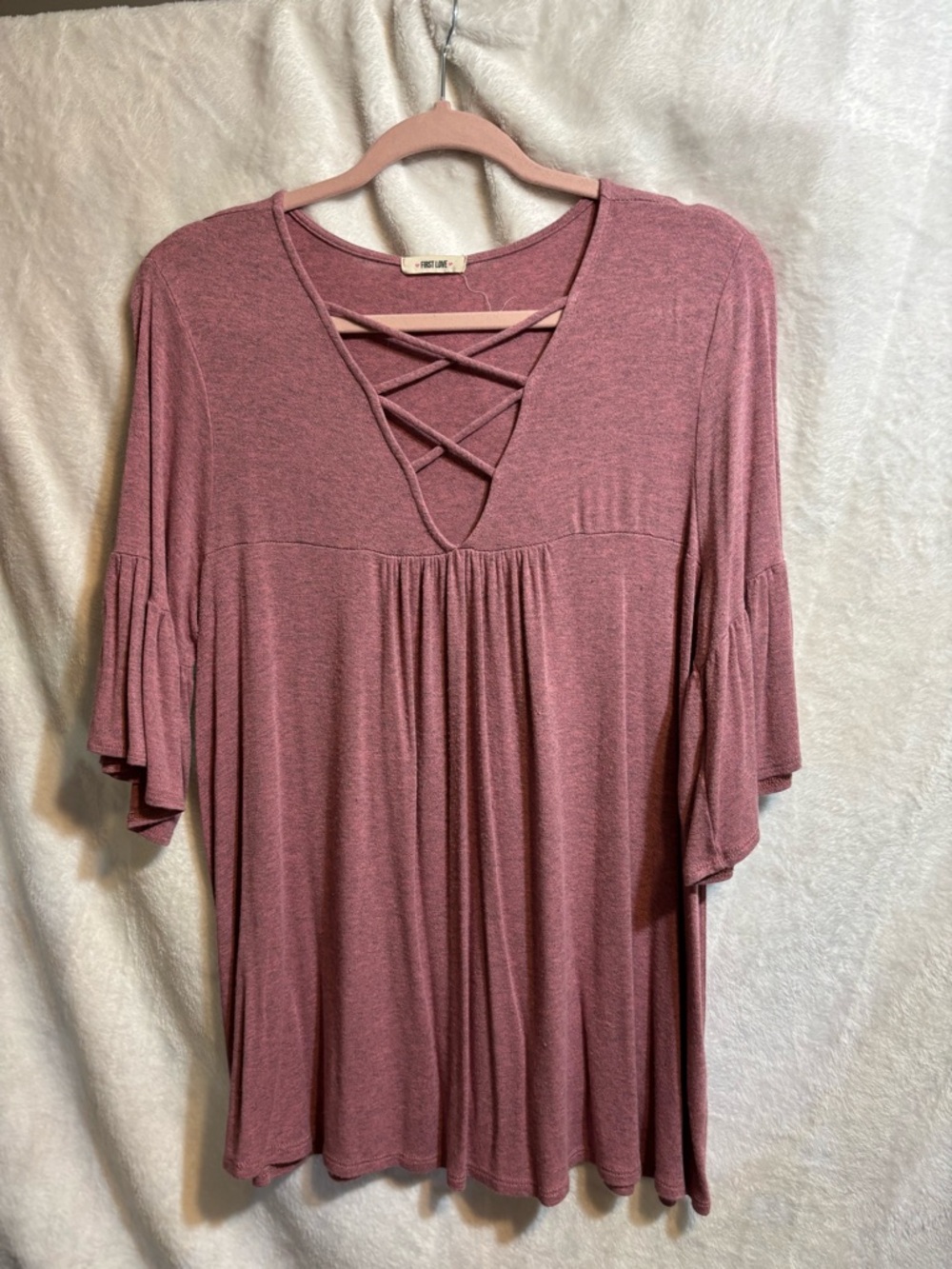 Crisscross V-Neck Flowy Tunic - Dusty Rose
